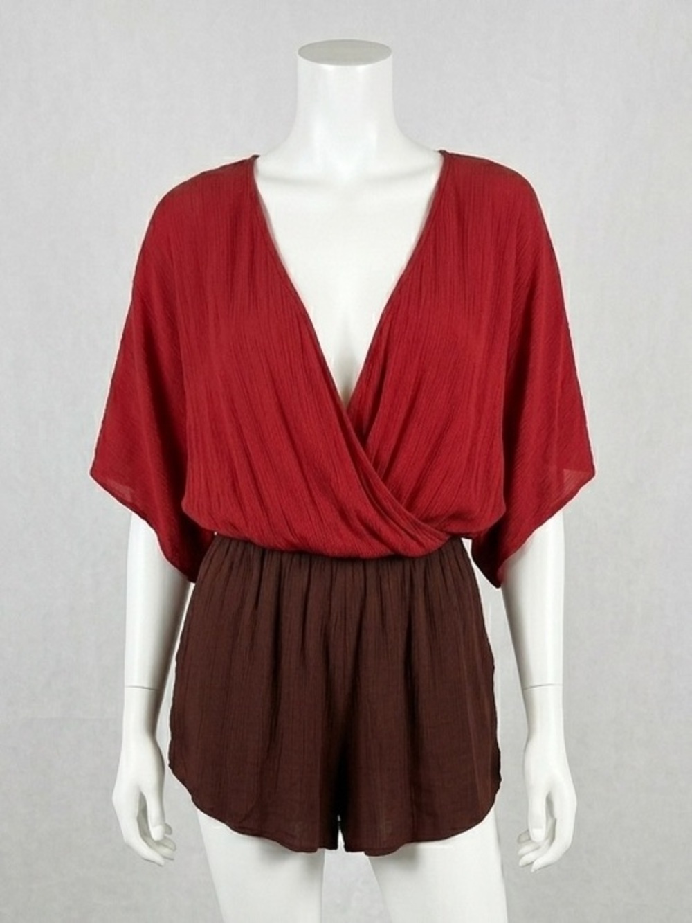 Green Dragon Boho Deep V Neck Colorblock Flutter Sleeve Summer Resort Romper SzS